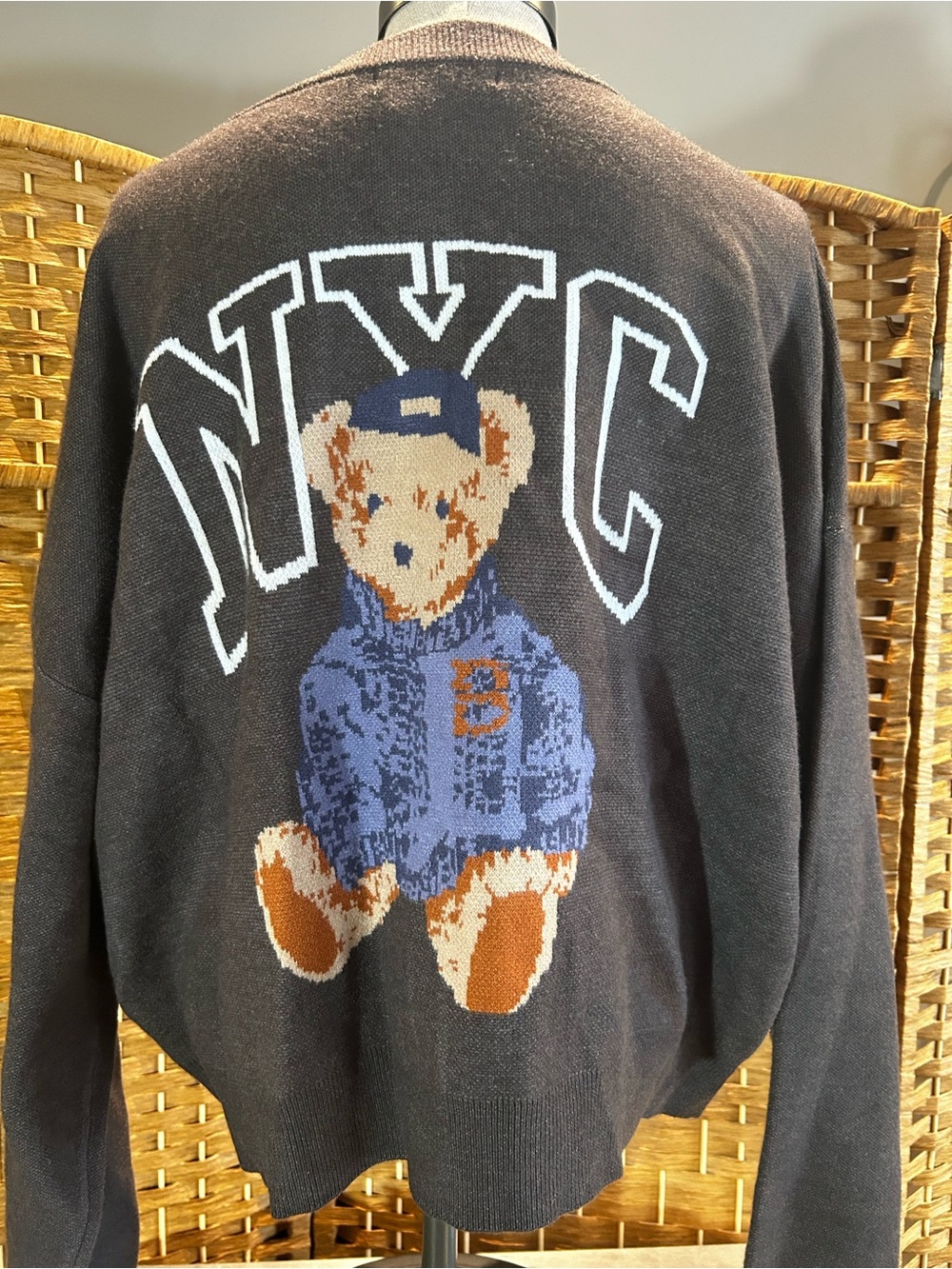 NYC Teddy Bear Cardigan Sweater 2X Button Front Varsity NWT Grayson Threads